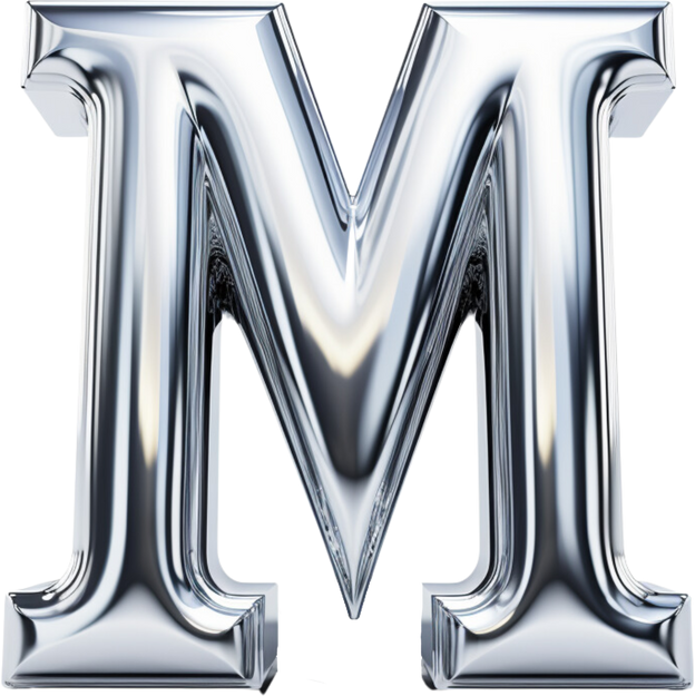 Metalic silver alphabet m